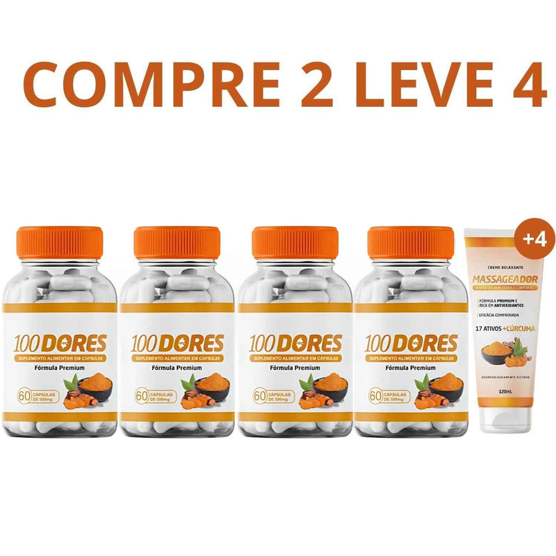 100 Dores 60 Cápsulas - Brinde Creme 120ml + Frete Grátis